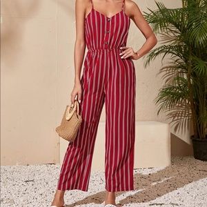 Stripe print button front Cami jumpsuit size XL(12)